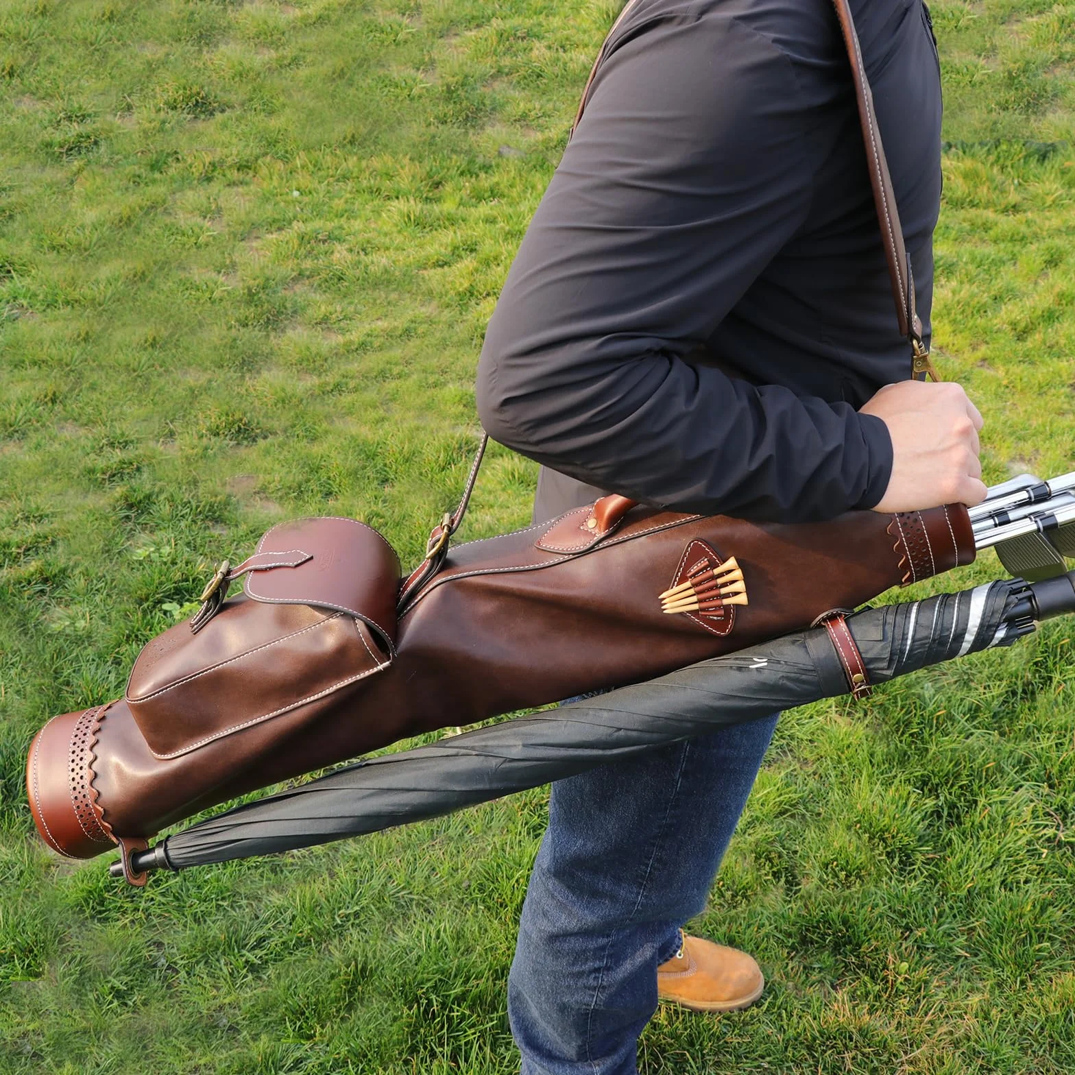 Tourbon Vintage Golf Sonntag Tragetasche mit Balltasche, tragbare Golfschläger-Reisetasche für Tauchbereich