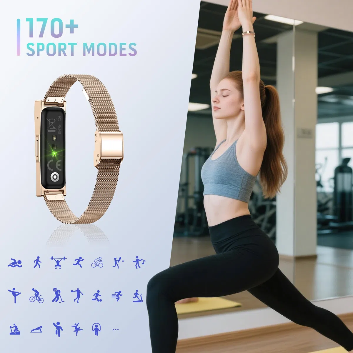 Fitness Tracker mit 170+ Sportmodi, GPS Damen Schrittzähler Uhr, Activity Tracker IP68, Fitness Uhr mit Bluetooth Benachrichtigung