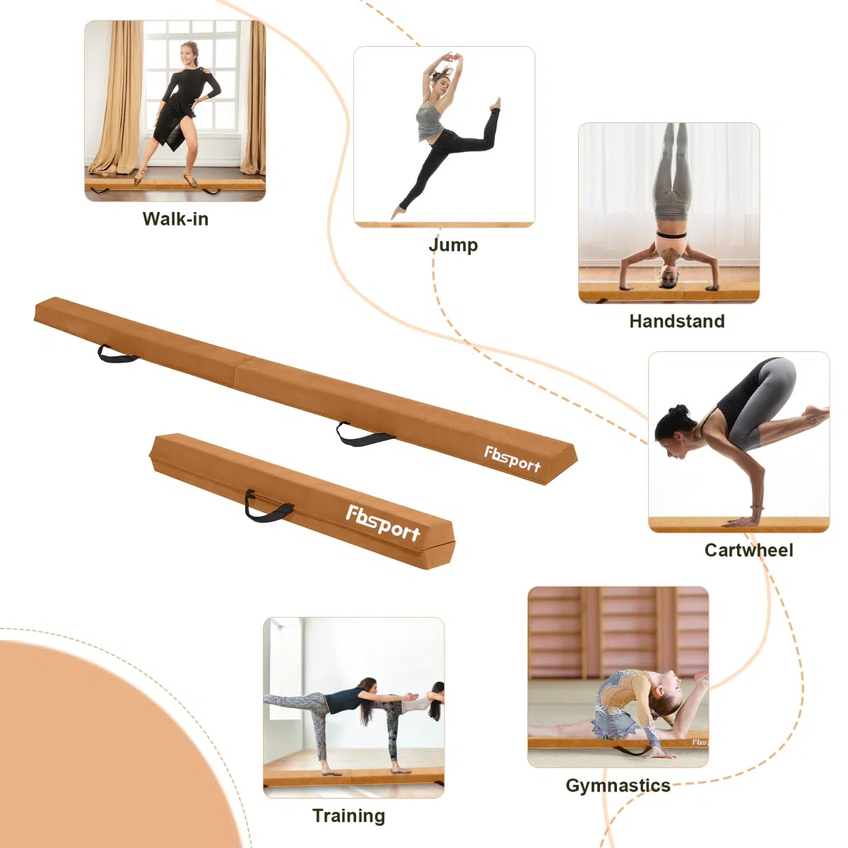 FBSPORT 270CM Faltender Schwebebalken, Gymnastik Balance Balken, Gymnastikboden Balken, Beflockungsschicht Balancierbalken, Balance Fitness Ausrüstung für Kinder