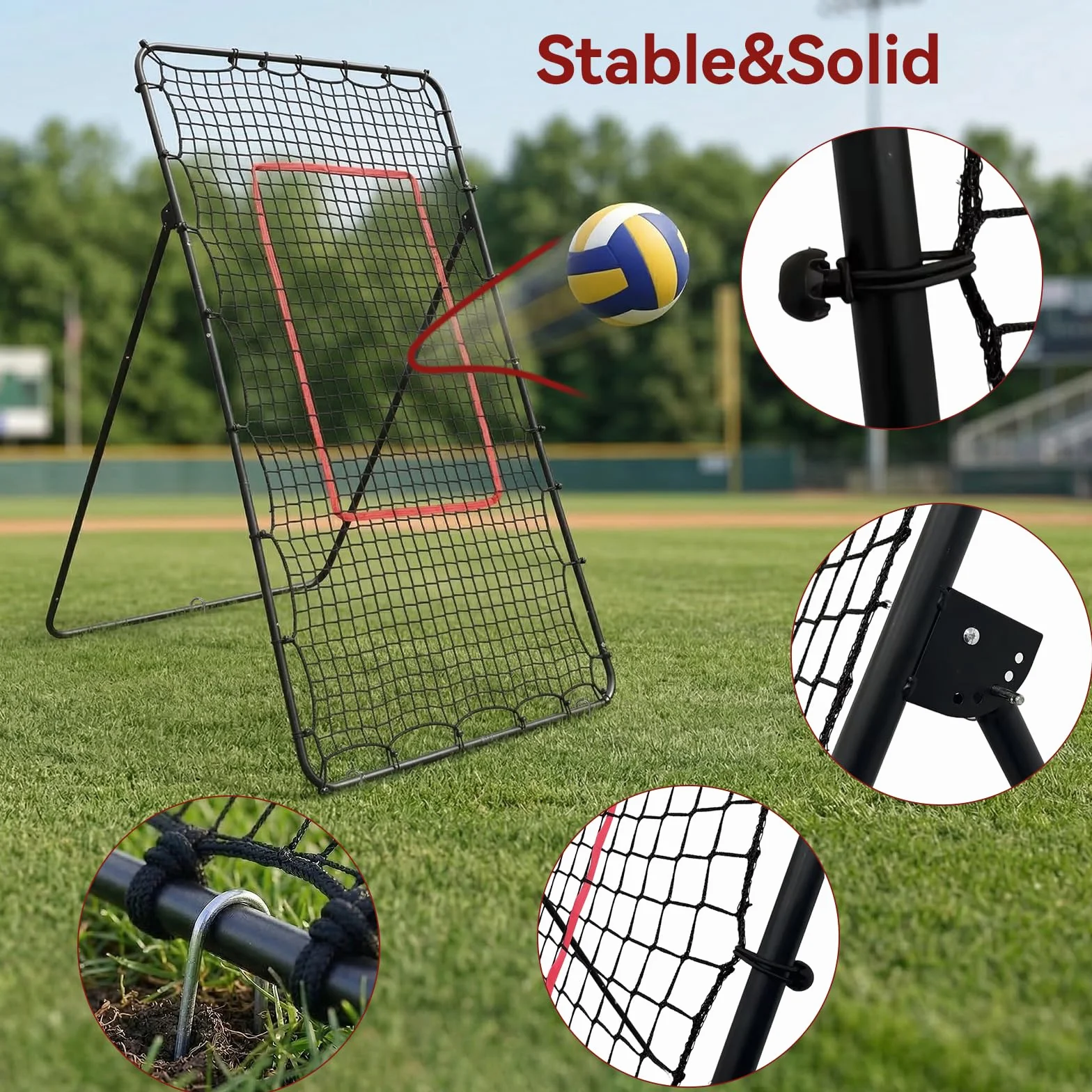 Volleyball Rebounder Netz 215x117cm Volleyballnet Tennis rebounder Volleyball-Trainingsgerät mit Schlagzone für Lacrosse Baseball Verstellbares Volleyballnetz Hinterhof