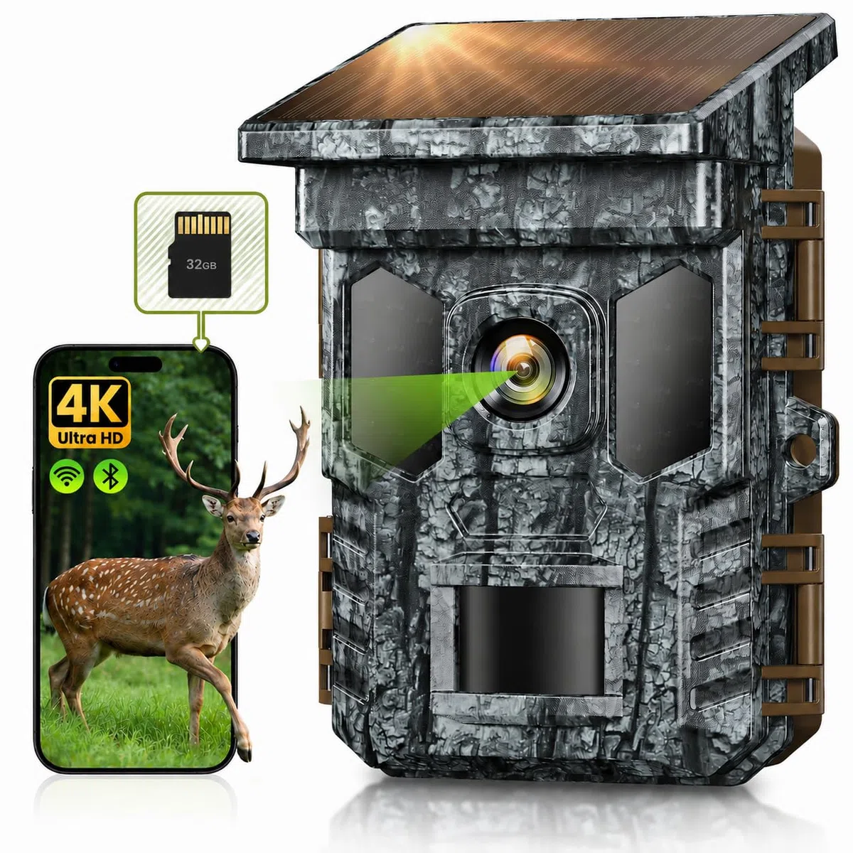 Wildkamera 4K 64MP WLAN mit Handyübertragung App – Wildtierkamera mit Nachtsicht, Bewegungsmelder, 0,2s Auslösung, Outdoor Überwachungskamera für Garten, Hof & Außenbereich, IP66 Winterfest