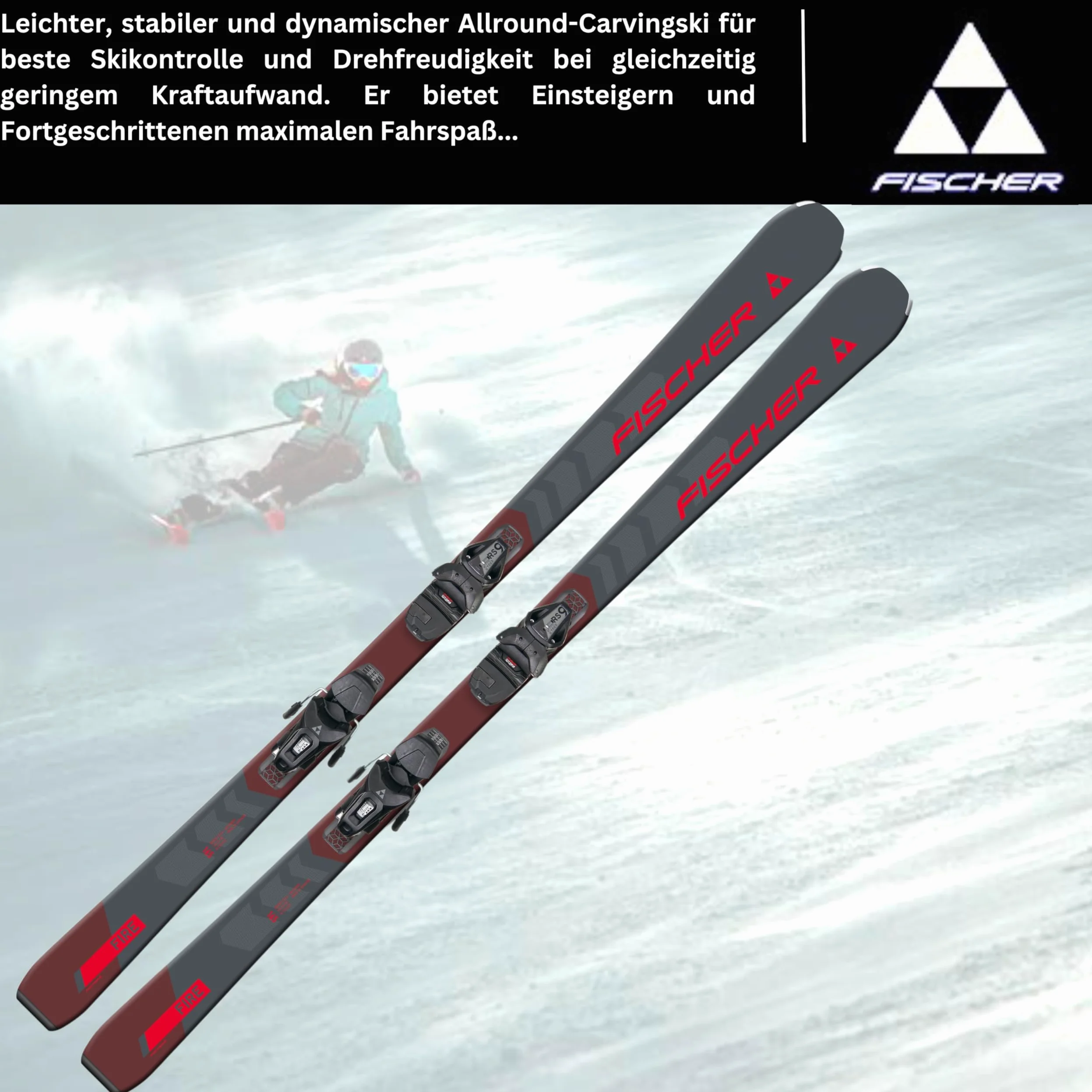 Ski Alpinski Carvingski On-Piste-Rocker - Fischer RC Fire SLR - inkl. Bindung RS9 SLR Z2,5-9 - All Mountain Ski - geeignet für Einsteiger bis Fortgeschrittene