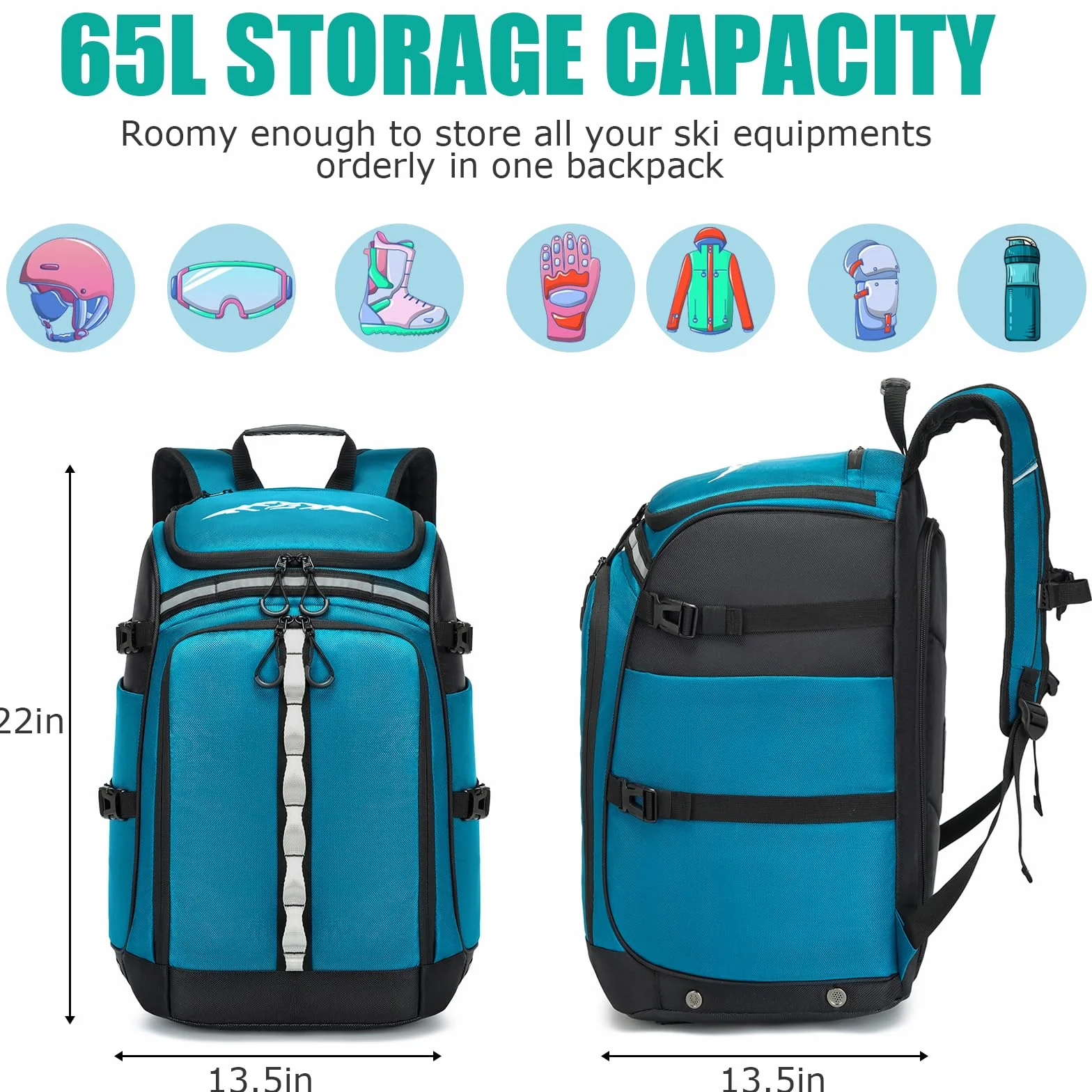 Skischuhtasche mit Helmfach Skischuhrucksack 65L Nylon Skitasche mit Helmtasche Skirucksack für Skistiefel Schlittschuhe Inline-Skates