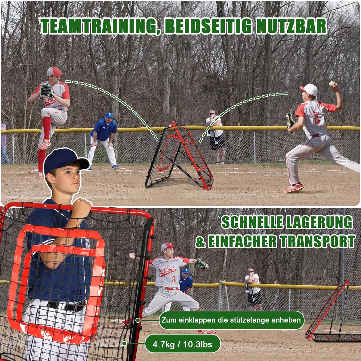 Rebounder für Fußball 85x85cm, Fußball Rebounder, Verstellbar mit 8 Winkeln, Doppellagiges Netz, Geeignet für das Ausübung Verschiedener Ballsportarten, Ideal für Teenager & Erwachsene