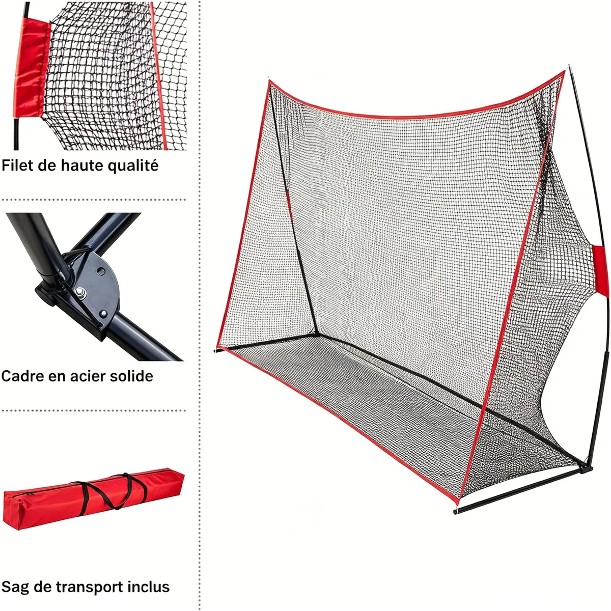 Golfnetz riesig 305x93x217 cm tragbar stabiles Golf Übungsnetz für Innen & Außen mit Aufbewahrungsnetz & 4 Heringen Trainingshilfe für Zuhause schwarz/rot
