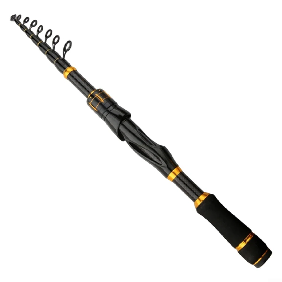 Teleskop-Angelrute, 1,8 m, 2,1 m, 2,4 m, Kohlefaser-Stange mit Metallführungen, leicht, tragbar, Reiseausrüstung für Süß- und Salzwasser-Angler, Schwarz