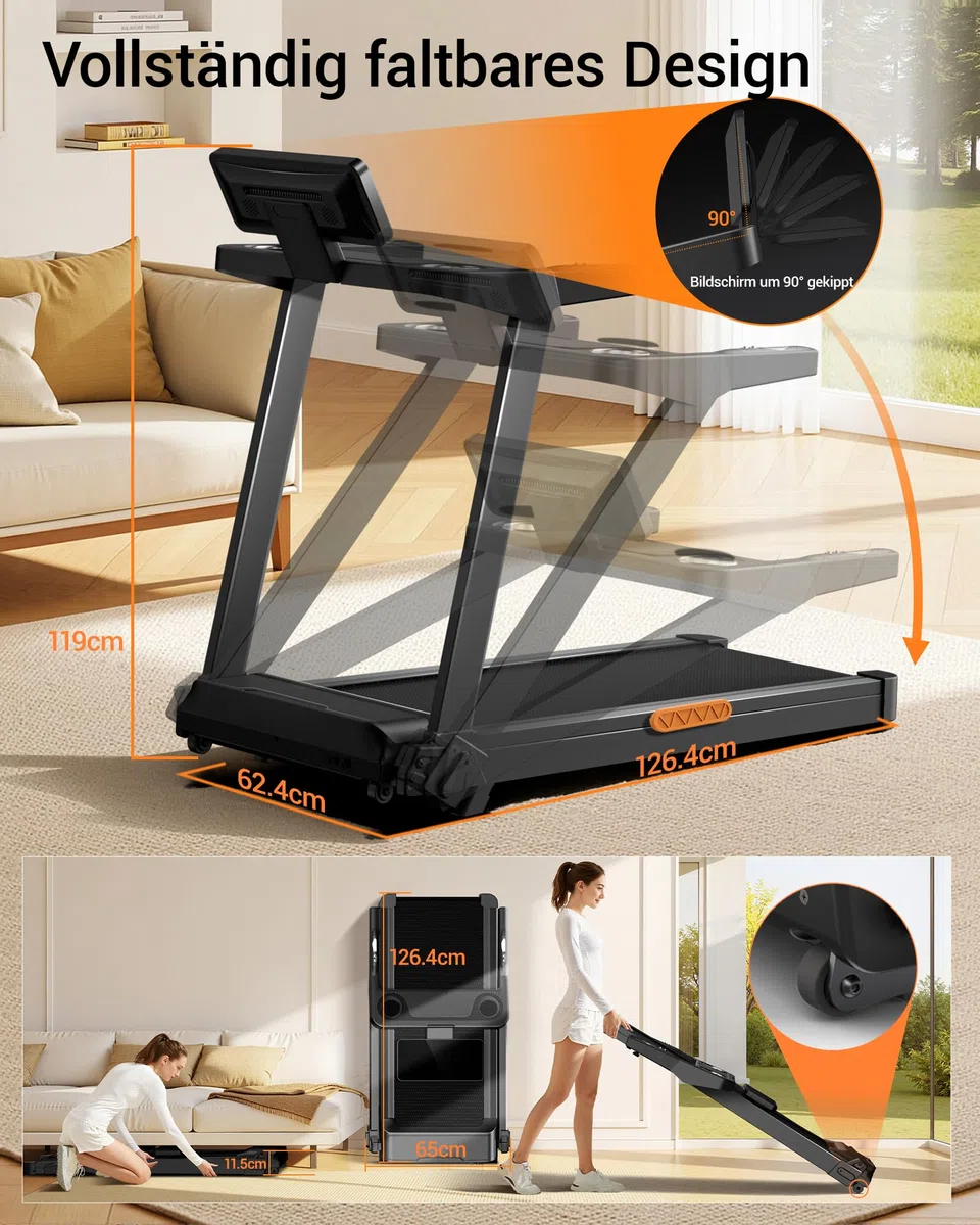 UMAY Laufband für Zuhause mit Steigung 16%, 14KM/H | Laufband Klappbar Treadmill for Home mit leisem 3,5-PS-Motor, LED-Anzeige, 180KG