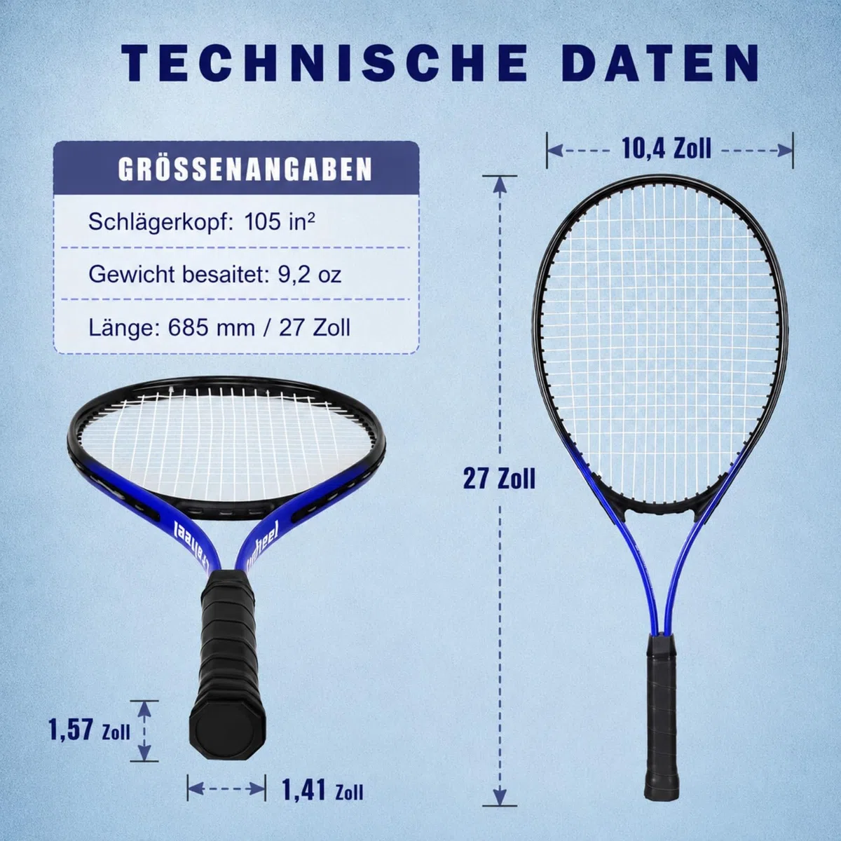 68,6 cm Tennisschläger 2er Set Familie Anfänger 27 Zoll Tennisschläger Set für Outdoor Freizeit Sport Spiel