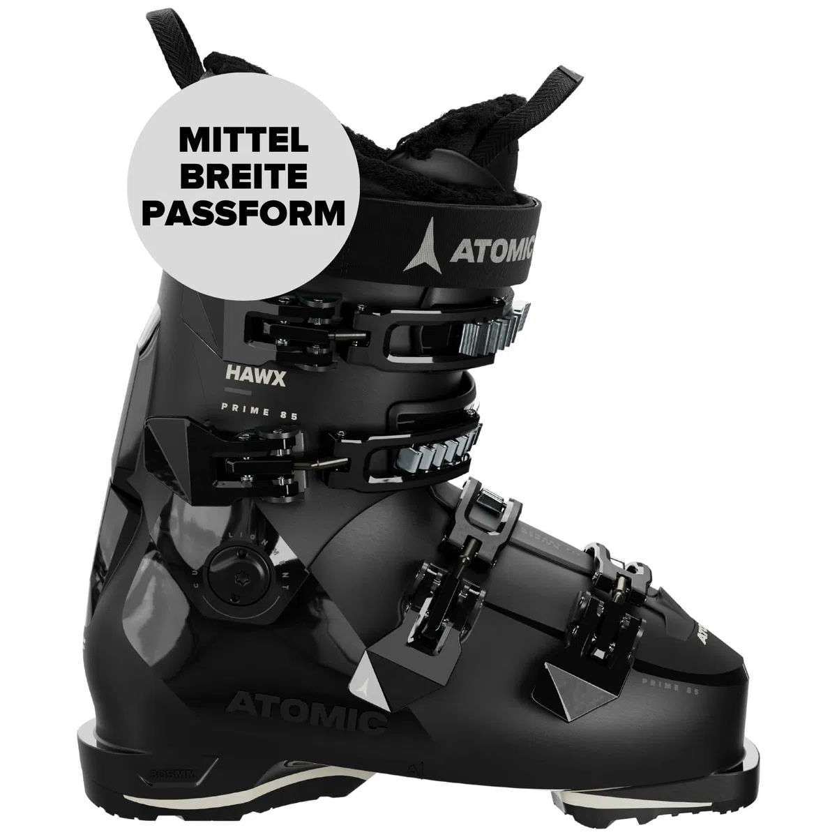 ATOMIC HAWX PRIME 85 W Skischuhe Frauen - Alpin-Skischuh in Black/Stone & Schwarz/Silber - Boots mit 3D Knöchel & Ferse für präzisen Sitz - mittelbreite Skistiefel für Fortgeschrittene