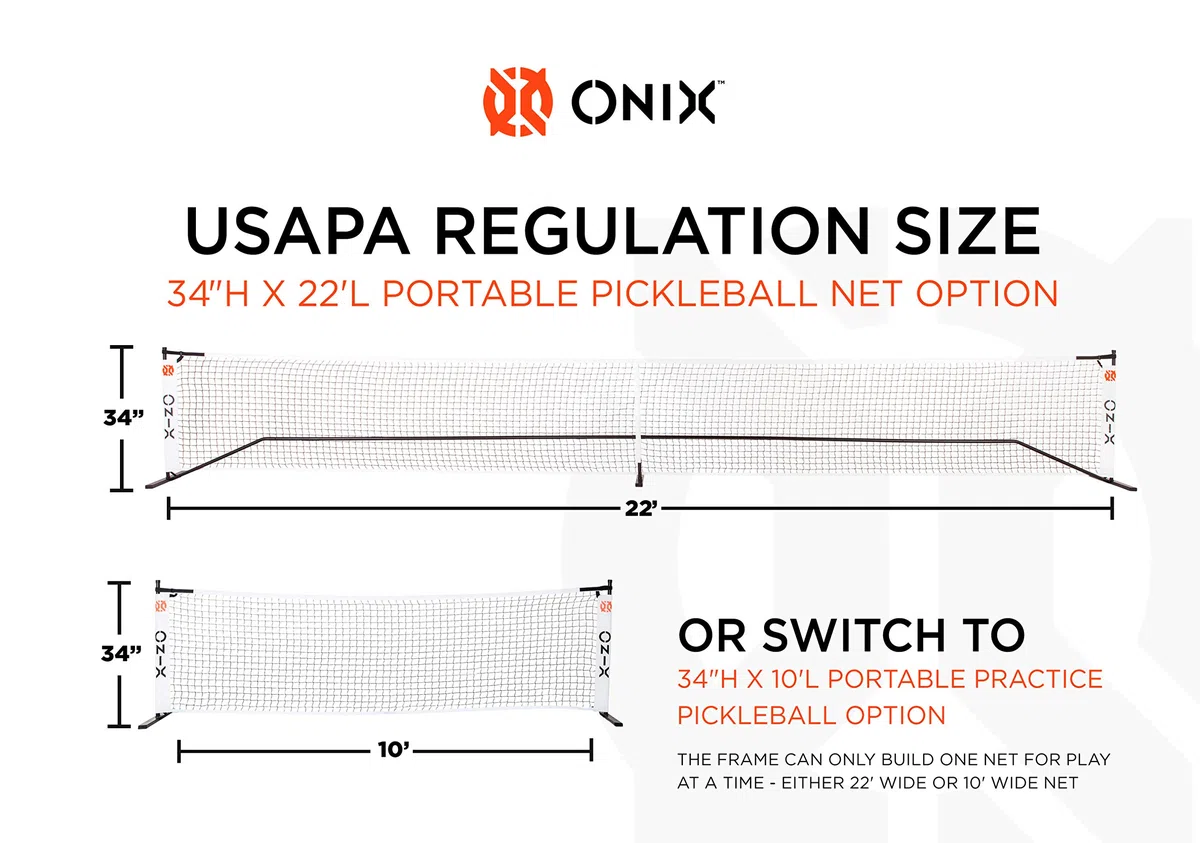 ONIX Pickleball Netz, 2-in-1 tragbares Netz und Übungsnetz-Set, inkl. Tragetasche mit Rollen, Weiß