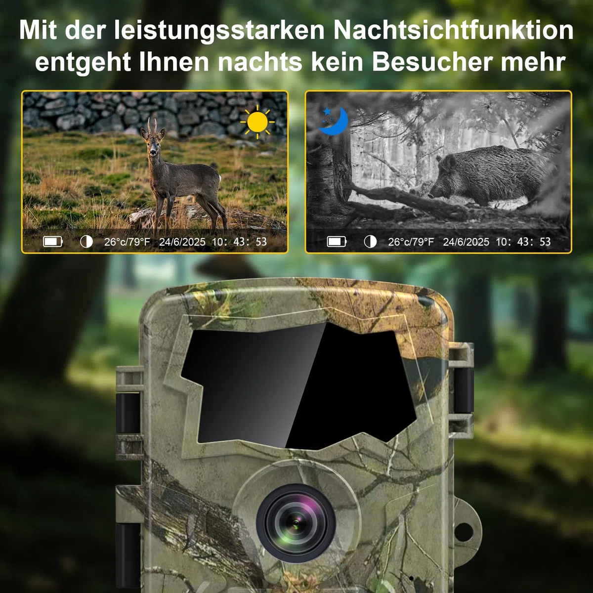Lutranstra 5K Wildkamera WLAN 64MP Full HD Infrarot Wildtierkamera Bewegungssensor Nachtsicht IP66