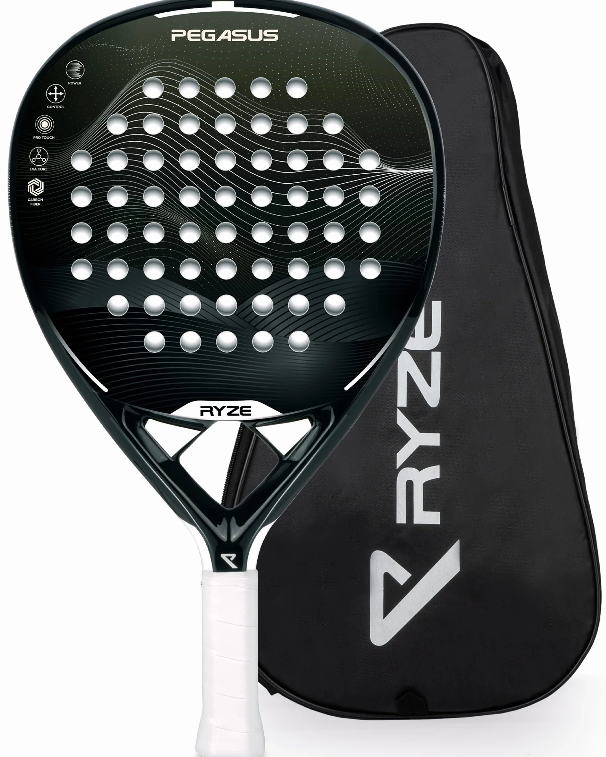 RYZE Pegasus Padel Schläger aus 100% Kohlefaser - Maximale Power & Kontrolle - 360g Leicht & Langlebig - Unisex Padelschläger für Männer & Frauen - Padel Racket Set Inkl. kostenloser Hülle