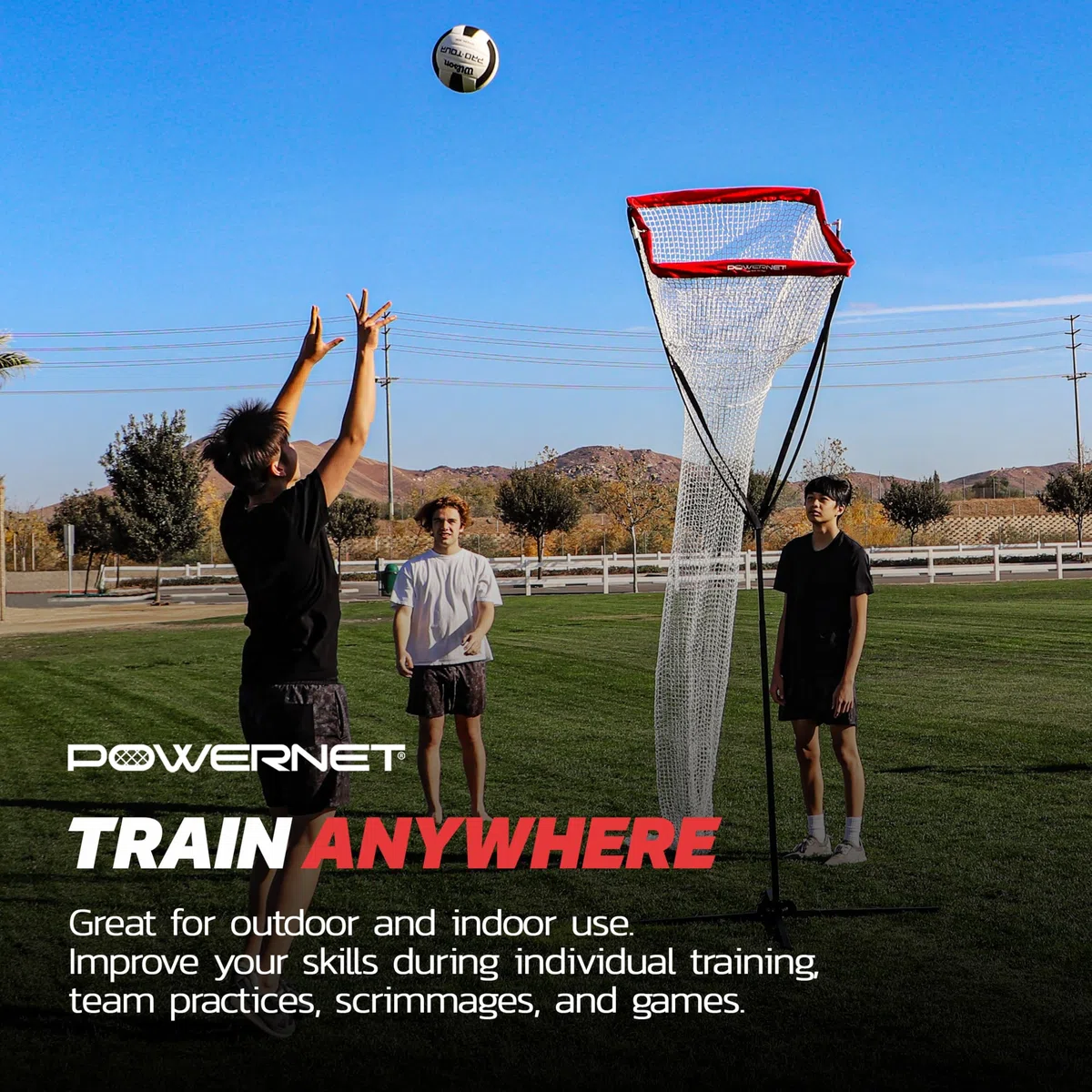 PowerNet Volleyball-Setter-Trainer-Netz, höhenverstellbar, ideal für Innen- und Außenübungen.