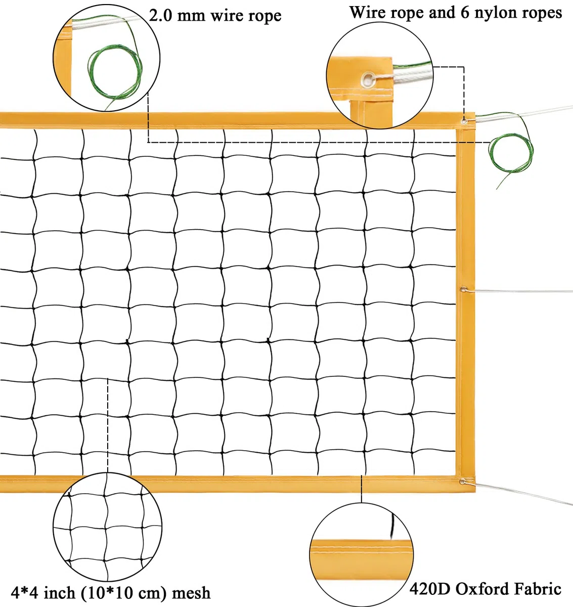 Volleyball Netz Faltbar Volleyballnetz 9.5m x 1m Volleyball Ersatznetz Garten/Strand Sport Net für Federball Tennis Volleyball inkl. Tragetasche