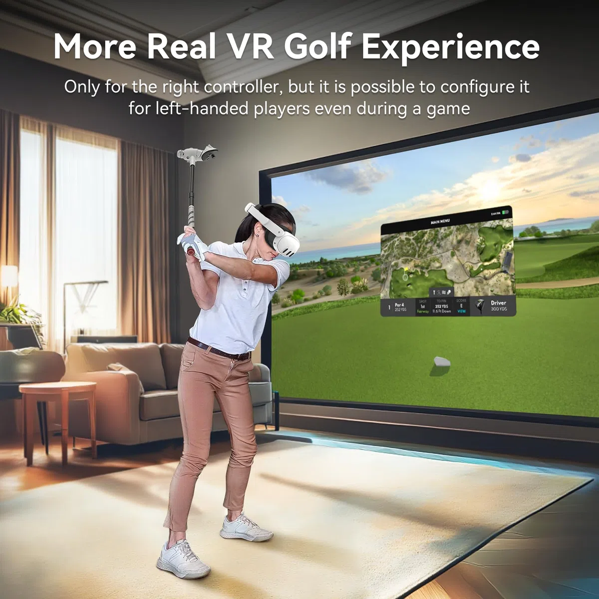 AMVR Verstellbarer Golfschlägeraufsatz Kompatibel mit Meta/Oculus Quest 3-Zubehör, Rutschfester VR-Golfgriffgriff für Golf +, 80-Grad-Design (Nicht für den Akku der Ladestation)
