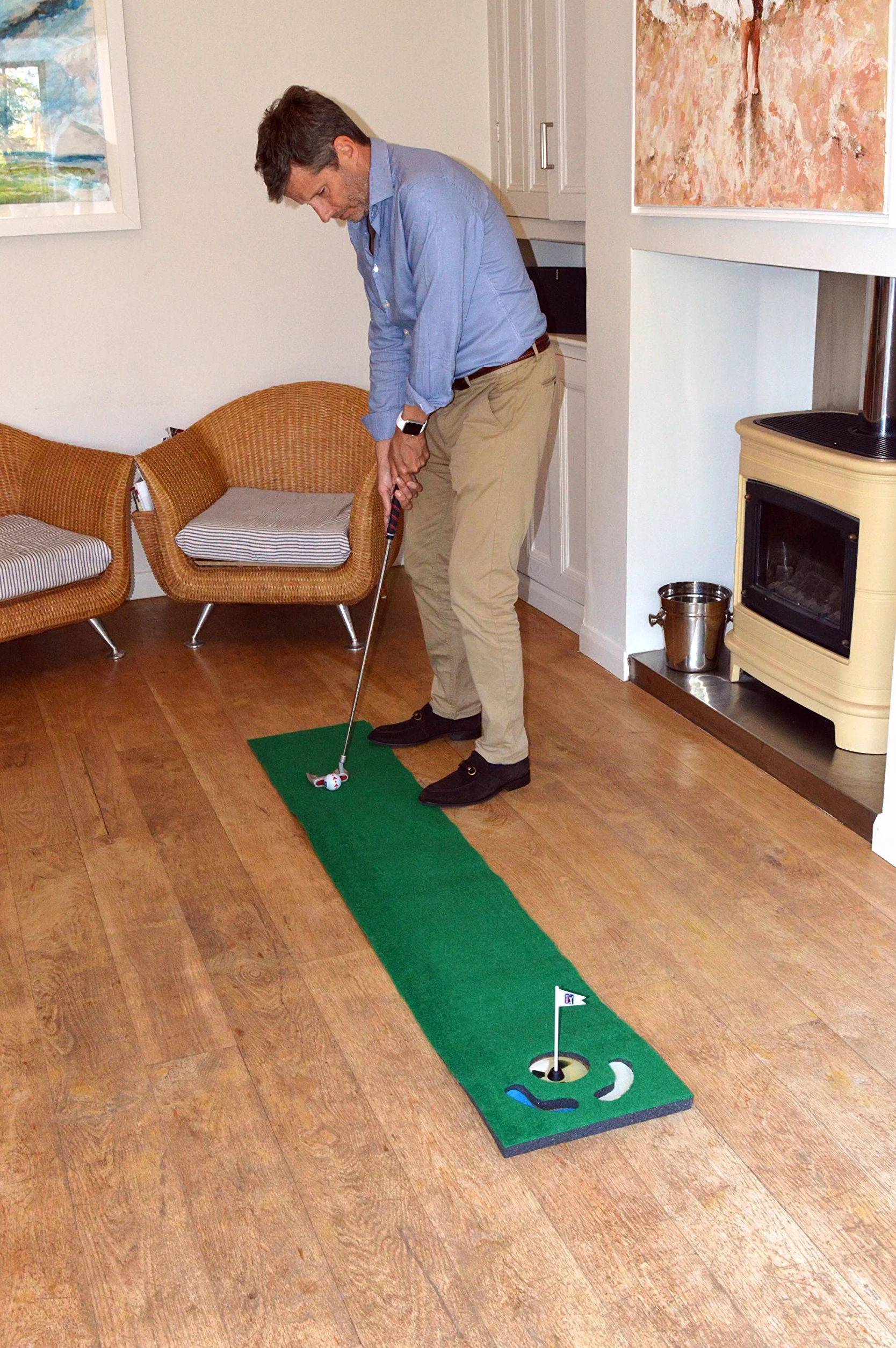 PGA Tour Unisex Ball, Ausrichtungswerkzeug und Trainingsdvd 1,8 m Puttingmatte mit Führungsball, Grün, UK
