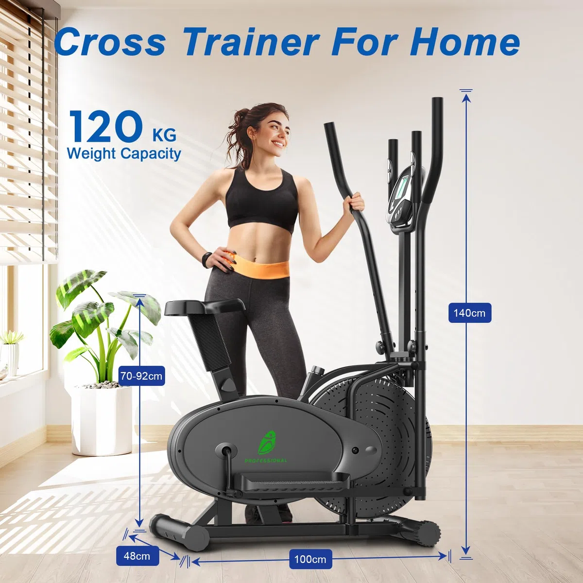 Yonisee 2 in 1 Crosstrainer für Zuhause, Ellipsentrainer mit Ergonomischem Sitzpolster, Einstellbarem Widerstand, LCD-Monitor, Herzfrequenzsensor, Aerobic Crosstrainer Stepper