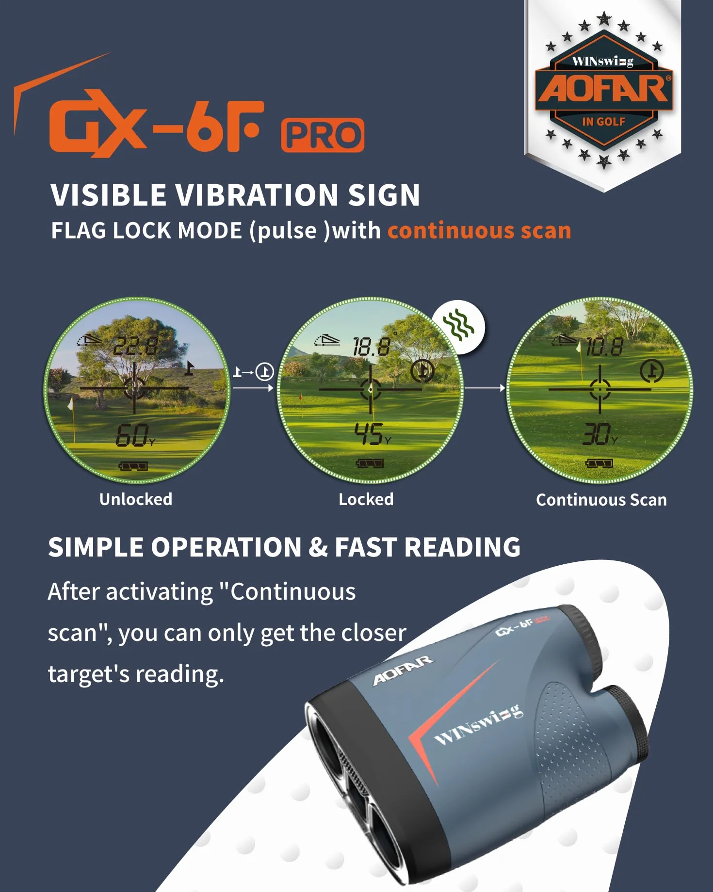 AOFAR GX-6F PRO Golf Laser Entfernungsmesser mit Neigung Geräten, 600Y, Kontinuierlichem Scan, Flaggensperre mit Pulsvibration, Zugelassen für den Wettbewerb, 0,2-Sekunden-Auslesung, Upgrade-Version