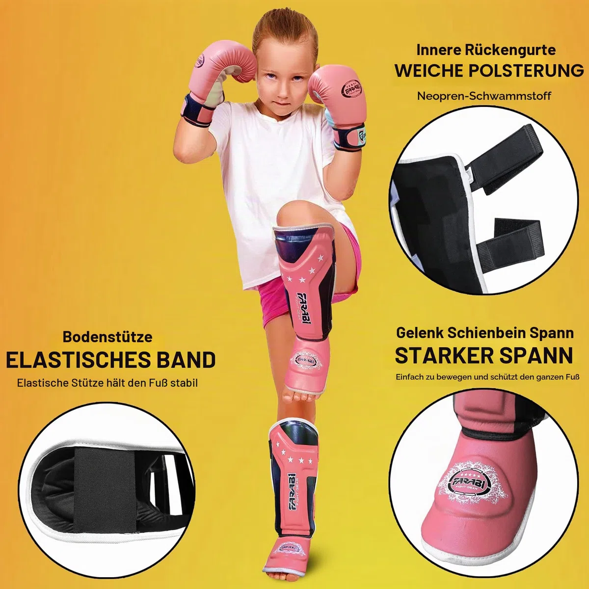 Farabi Sports Kinder schienbeinschoner Kickboxen shin Guards MMA, Muay Thai schienbeinschützer – Shin Instep Protection für Training, Sparring, Boxausrüstung und Kampfsport