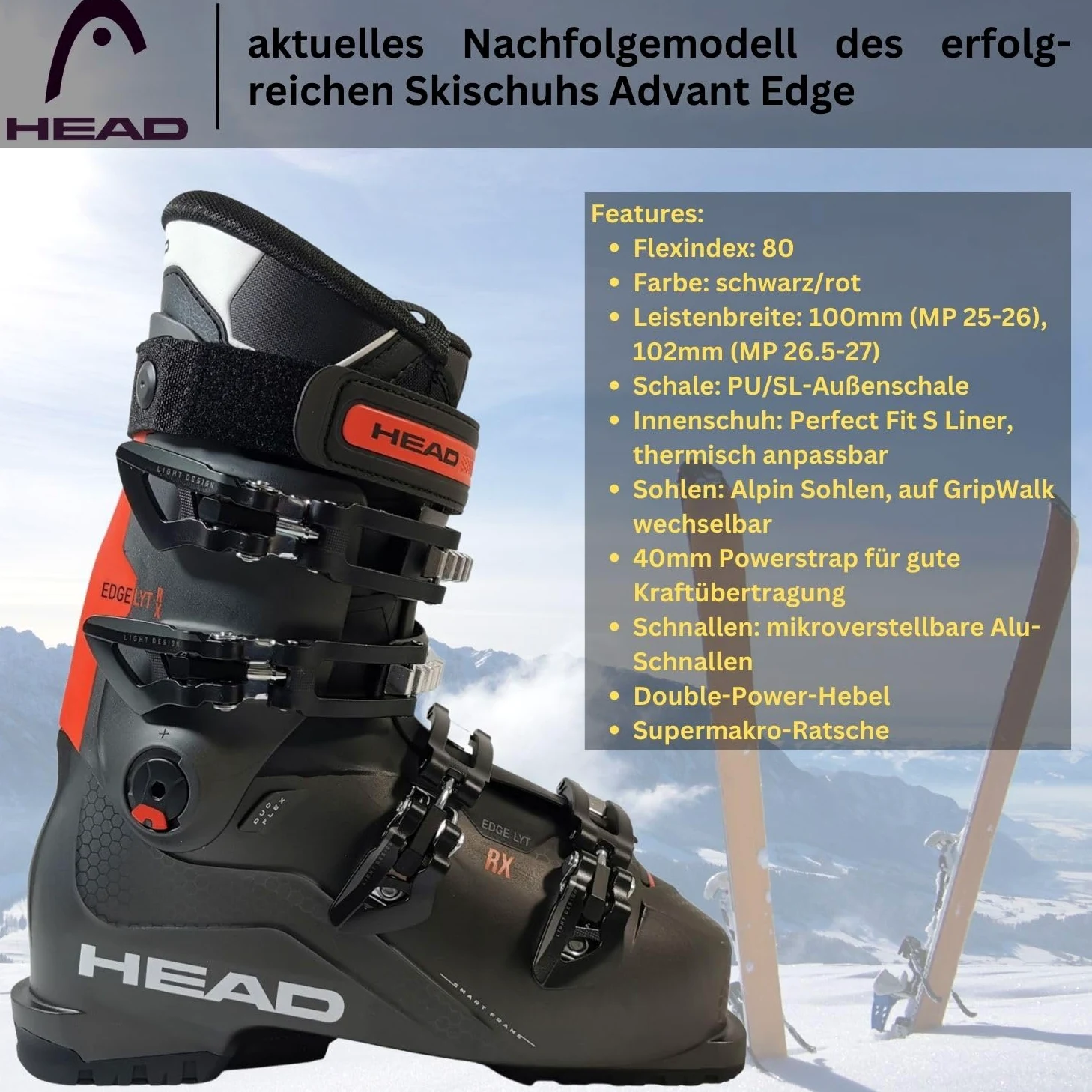 Head Skischuhe Advant Edge 75 Anth/Black MP28.0 EU43 Flex 75 Skistiefel Alpinskischuhe