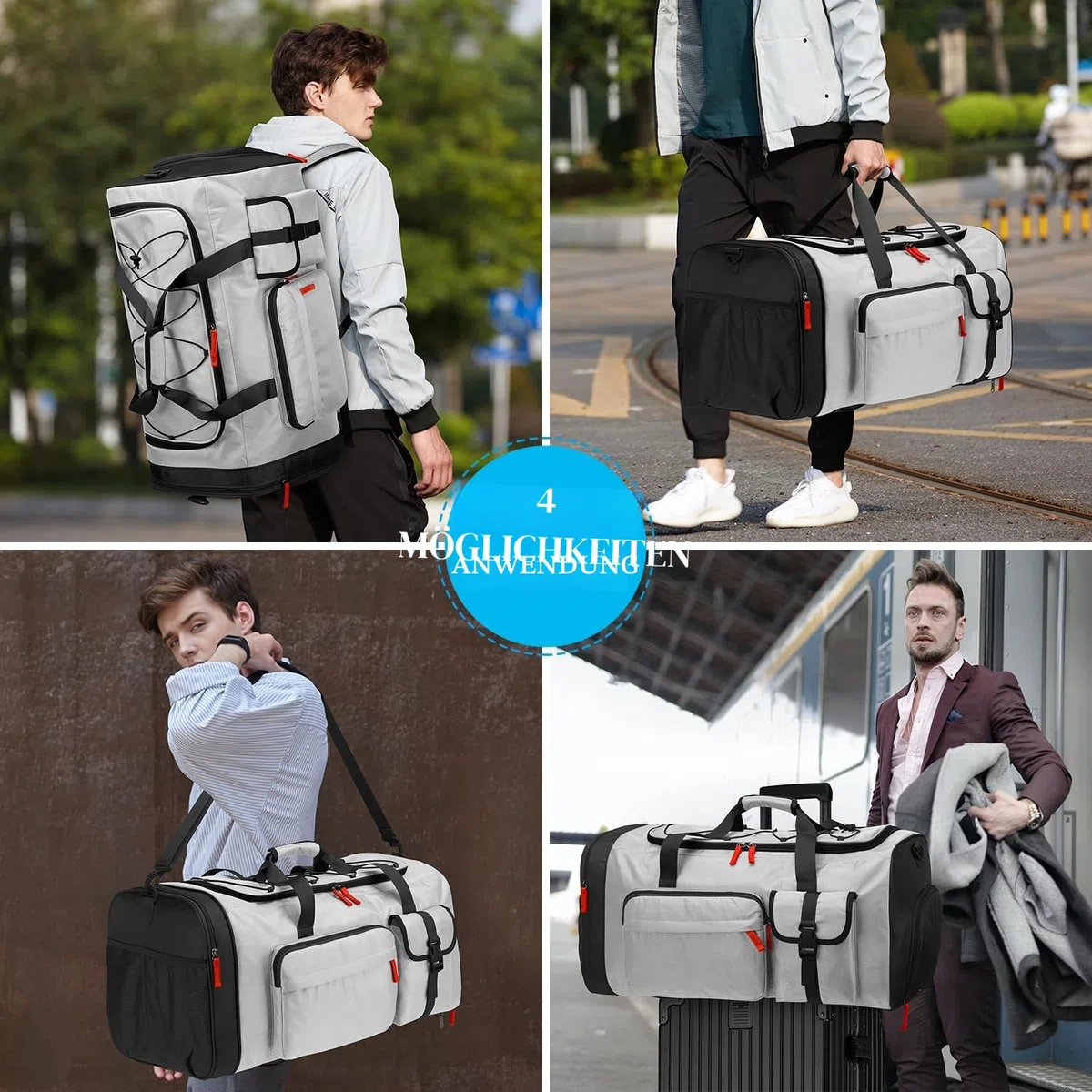 70L Sporttasche Groß Sportrucksack Herren mit Schuhfach Wochenend Sport Reisetasche mit Rucksackfunktion Wasserdicht Fitness Trainingstasche für Damen Gym, Reisen, Camping, Grau