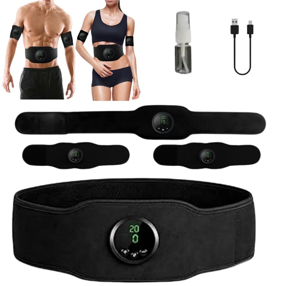 Apeborn Nächste Generation Ultrastarker EMS-Muskel & Bauchmuskeltrainer, 3er-Set EMS-Bauchtrainingsgerät,12 Trainingsprogramme&19 Intensitätsstufen,USB-aufladbar,Geeignet für Bauch und Arme