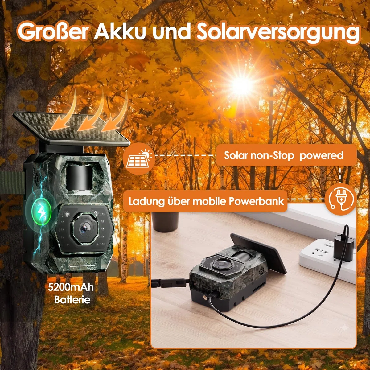 MAXDONE Wildkamera Mit Handyübertragung App, 4K 64MP Wildlife Camera solar nachtsicht bewegungsmelder 0.1s Trigger Time Wildlife Cameras Bluetooth Night Vision Camera IP66 inkl. 32GB SD-Karte
