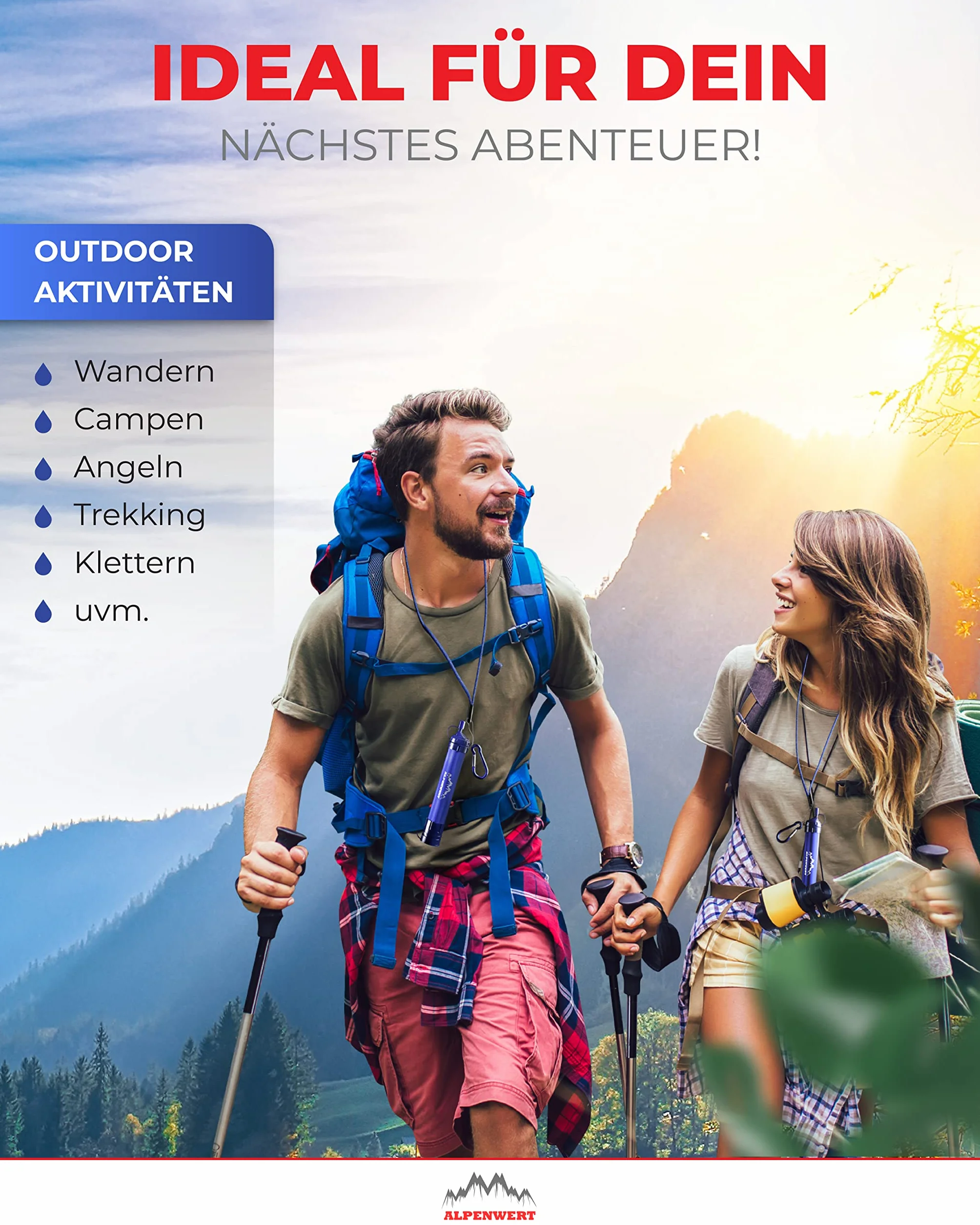 ALPENWERT Wasserfilter Outdoor Doppelpack - Trinkwasserfilter für 4000 Liter gefiltertes Wasser - Trinkwasseraufbereitung die 99,99% aller Keime und Bakterien abtötet
