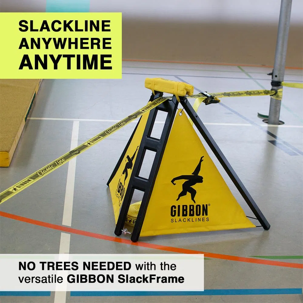 Gibbon Slacklines IndependenceKit Classic für Slacklinen ohne Bäume - Witterungsbeständig, Balance und Spaß mit Trampolin-Effekt, inkl. Slackframes, Bodenschrauben und Anleitungen