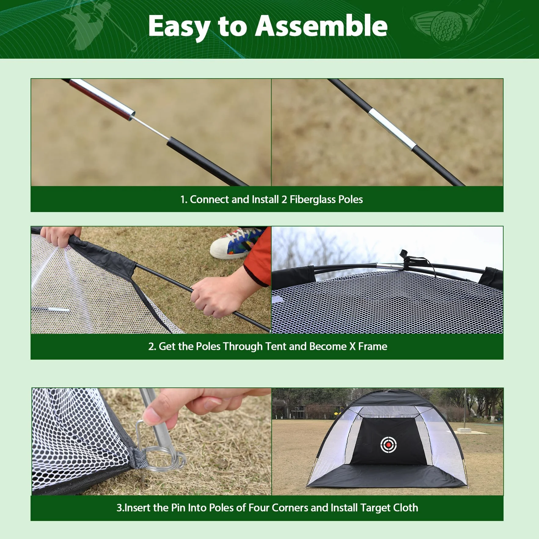 REDCAMP 10x7ft Golf Training Net mit Schlagmatte für Indoor Outdoor Hinterhof, beinhaltet tragbare Tragetasche,10 Bälle, 7 Tees, Verbesserung des Trainings All-in-1 Golf Übungsnetz