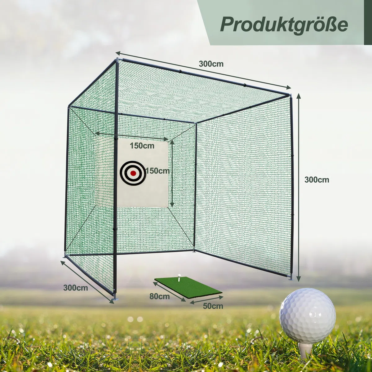 Thanaddo Golfkäfignetz 3m Freistehend Übungskäfignetz, Golfnetz Übunskäfig mit Ziel-Tuch und Übungsmattte