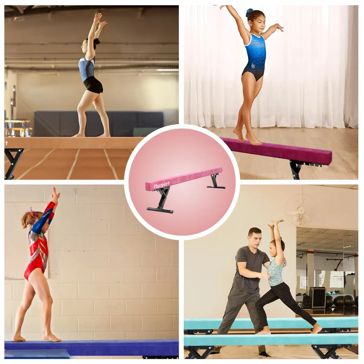 FBSPORT schwebebalken Kinder schwebebalken für zuhause schwebebalken höhenverstellbar Gymnastik Balance Beam 244CM, 5 Höhen Einstellbare High und Low Level Stabile Floor Beam Gym Trainingsgeräte