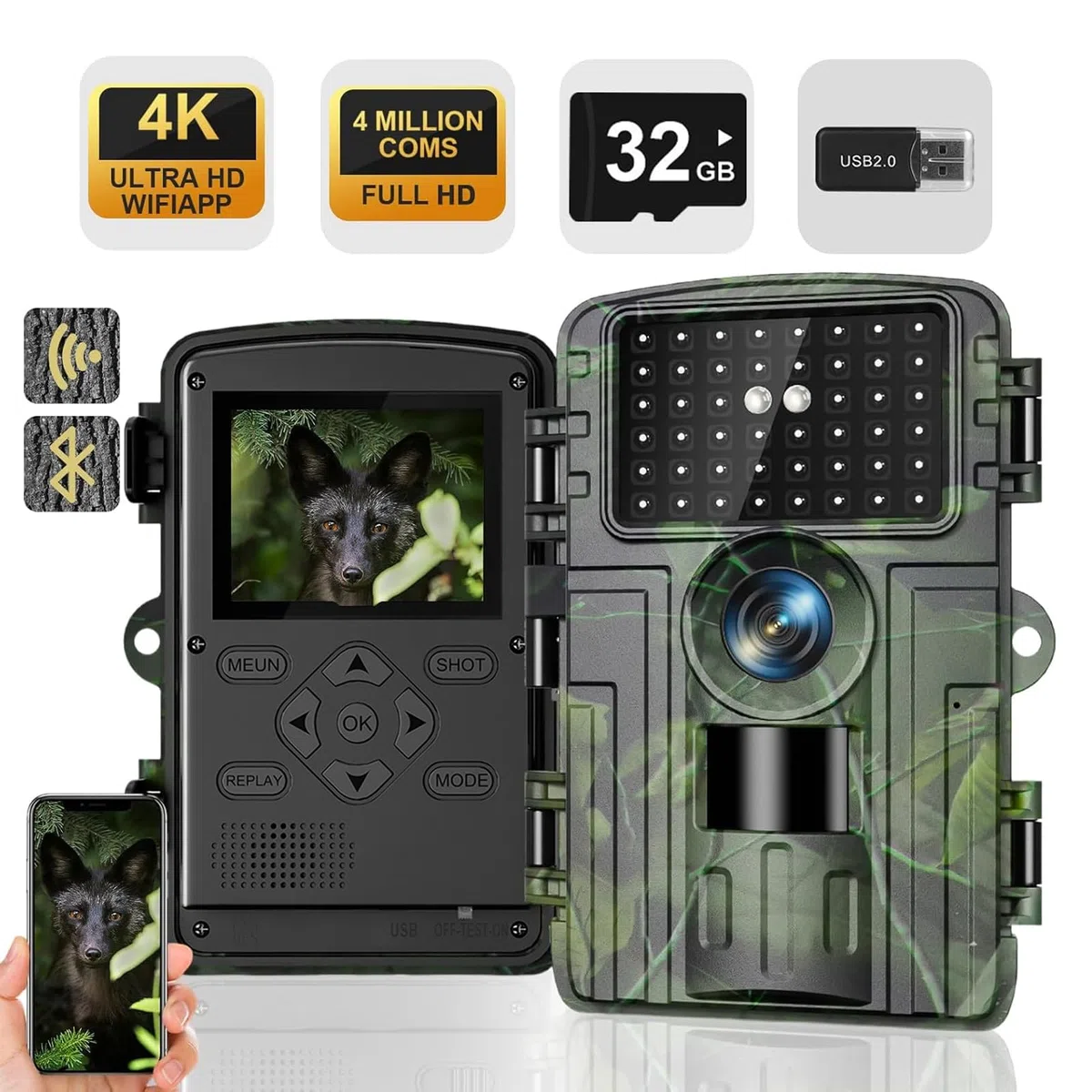 Lutranstra Wildkamera 4K 60MP WLAN mit Handyübertragung APP
