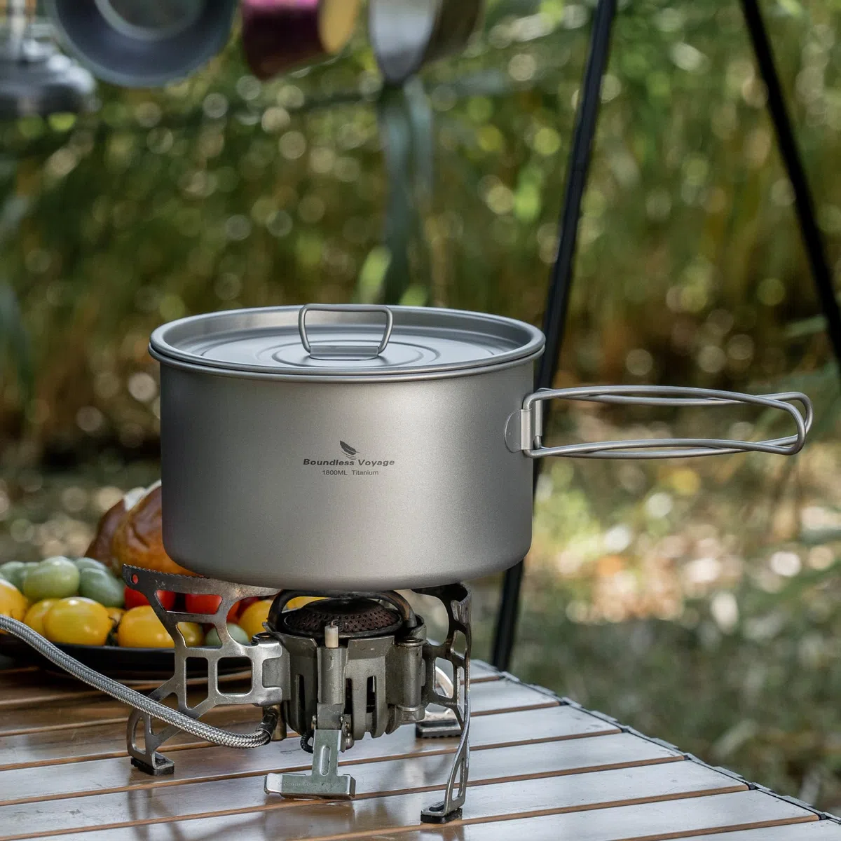 Boundless Voyage 1.8LKleiner Titankopf mit klappbaren Griffen: leichtes Stockpot Camping-Trekking Set Kochtopf Küchengeschirr (1.8 only)