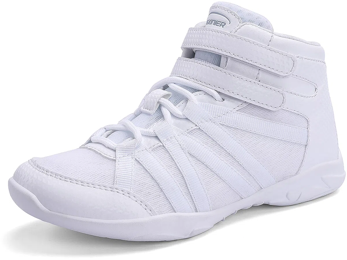 BAXINIER Girls White High Top Cheerleading Shoes Lightweight Youth Cheer Competition Sneakers Training Dance Tennis Shoes