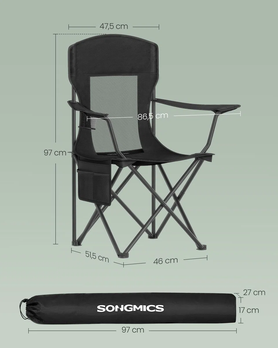 SONGMICS Campingstuhl 2er Set, Klappstuhl Outdoor, Angelstuhl, hohe Rückenlehne, verstellbare Armlehnen, Getränkehalter, klappbar, bis 150 kg belastbar, Camping Garten
