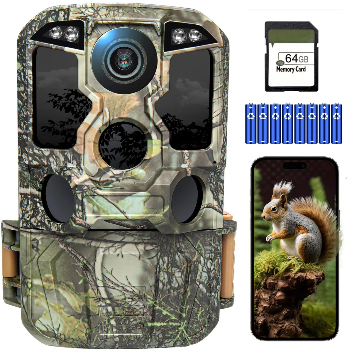 KJK 4K 84MP Wildkamera mit Handyübertragung APP, WLAN Bluetooth Wildkamera mit Bewegungsmelder Nachtsicht, 64GB SD Karte und 8*AA-Batterien, 130 °Weitwinkel Wildtierkamera, IP67 Wasserdicht