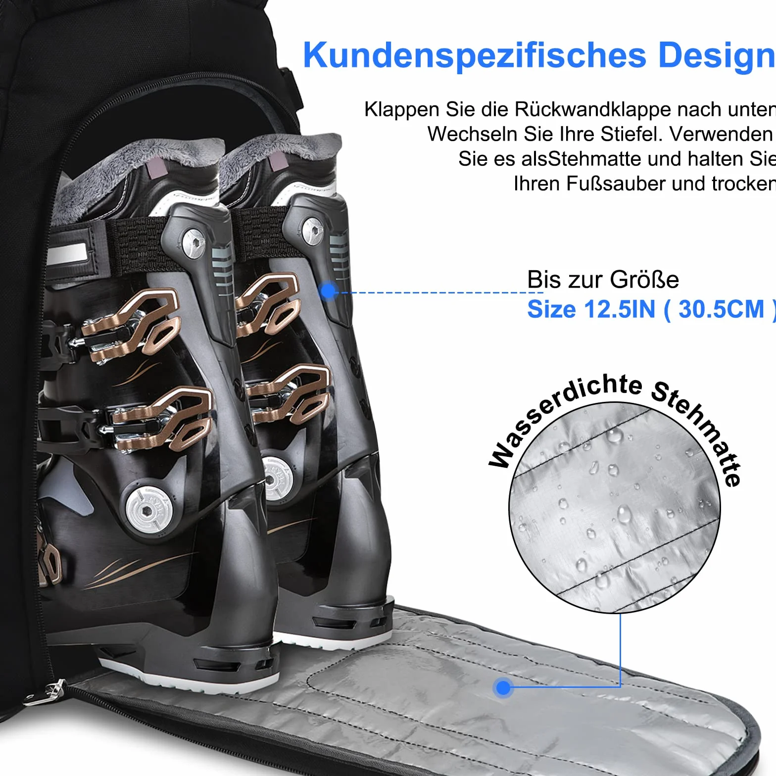 Skischuhtasche mit Helmfach 50L 1680D Nylon Skirucksack Skischuhrucksack mit Helmtasche Skitasche Siksack für Skistiefel Schlittschuhe Snowboard Inline-Skates