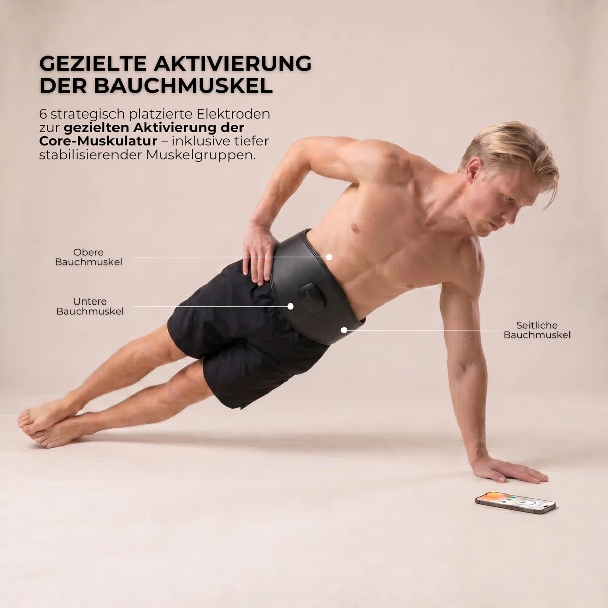 Vulpés Core EMS-Gürtel mit App – Bauchtraining & unterer Rücken, kontrollierte Muskelstimulation für effiziente Workouts und Regeneration (6 integrierte Elektroden, 8 Modi)