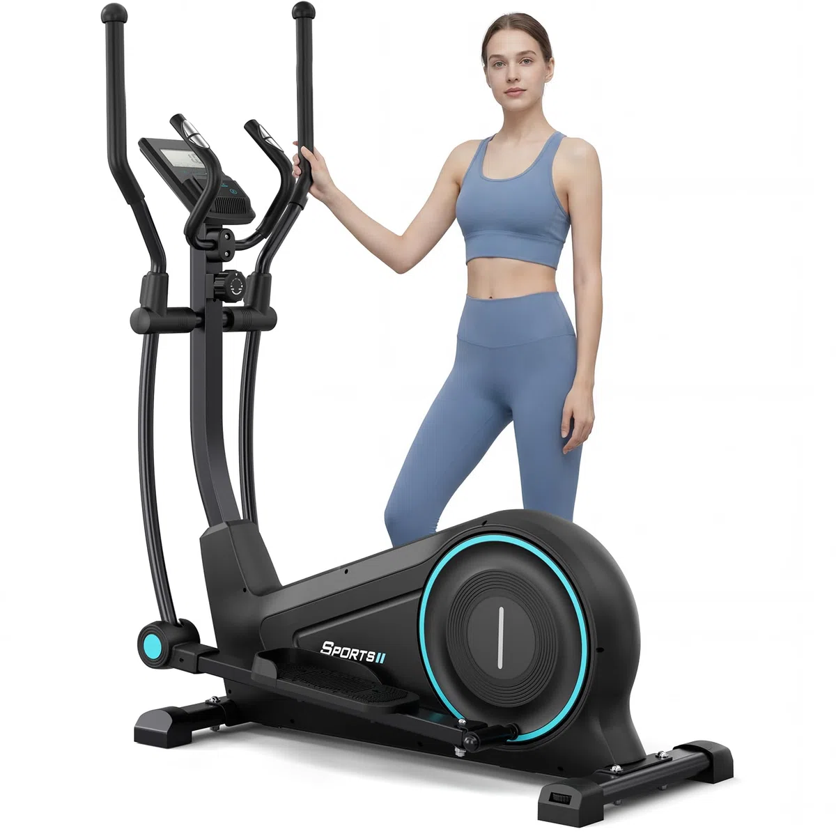Dripex Crosstrainer für Zuhause, extrem leiser Ellipsentrainer mit 16 Widerstandsstufen, magnetischer Crosstrainer mit 38 cm Schrittlänge, 8 kg Schwungrad, Pulssensor und Gerätehalter