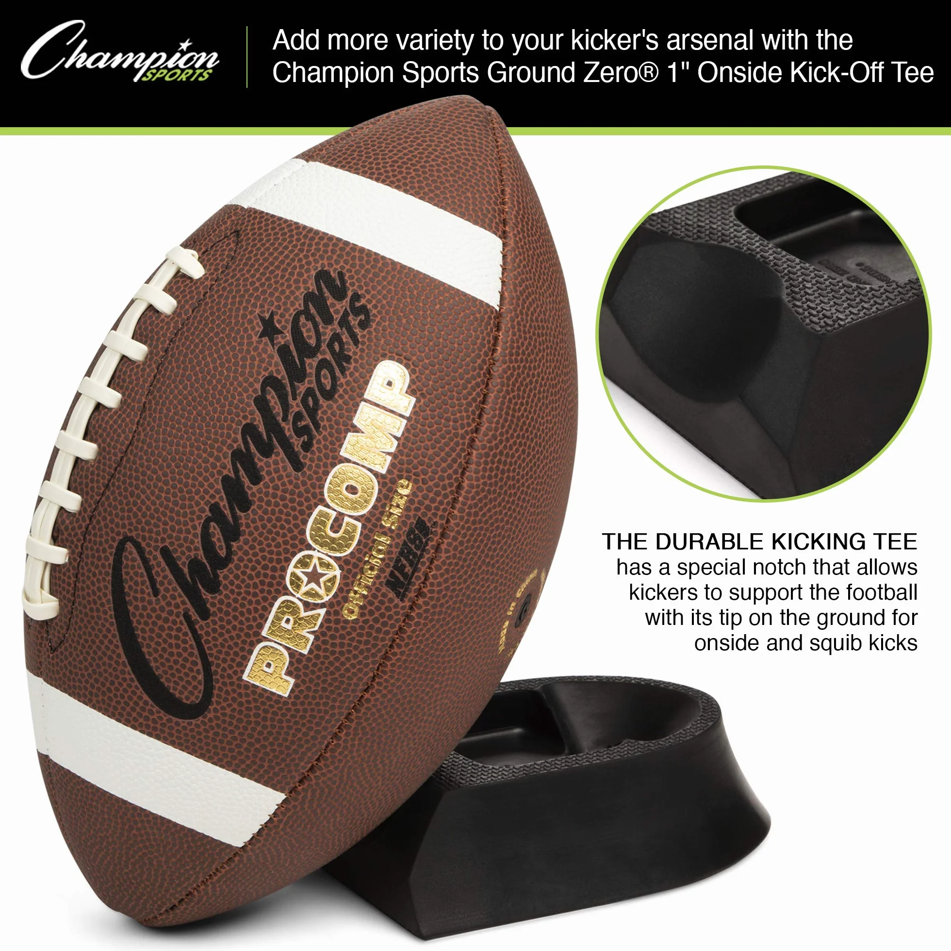 Champion Sports Football Kicking Tee Set for Kickoff Practice - Ball Holder Tees for Footballs - Kicking Block and Accessories for Adults, Kids, Coaches
