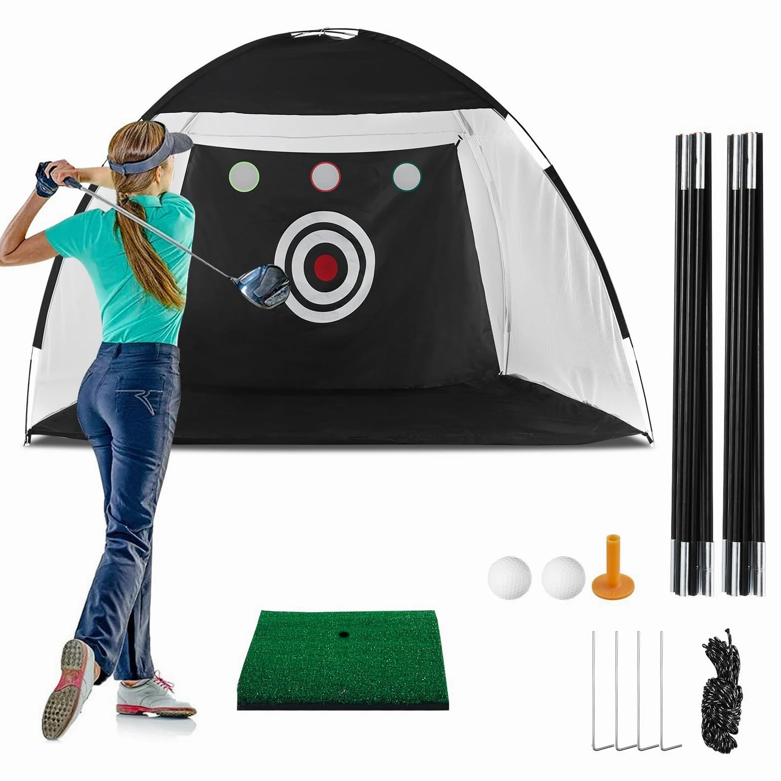 TUKAILAi 10x7ft Golf-Schlagnetz, Faltbares Golf Portable Golfnetz for Garten Indoor Outdoor, Golf-Übungs-Schlagnetze für Hinterhof für drinnen/draußen/Hinterhof, All-in-1 Golf Übungsnetz