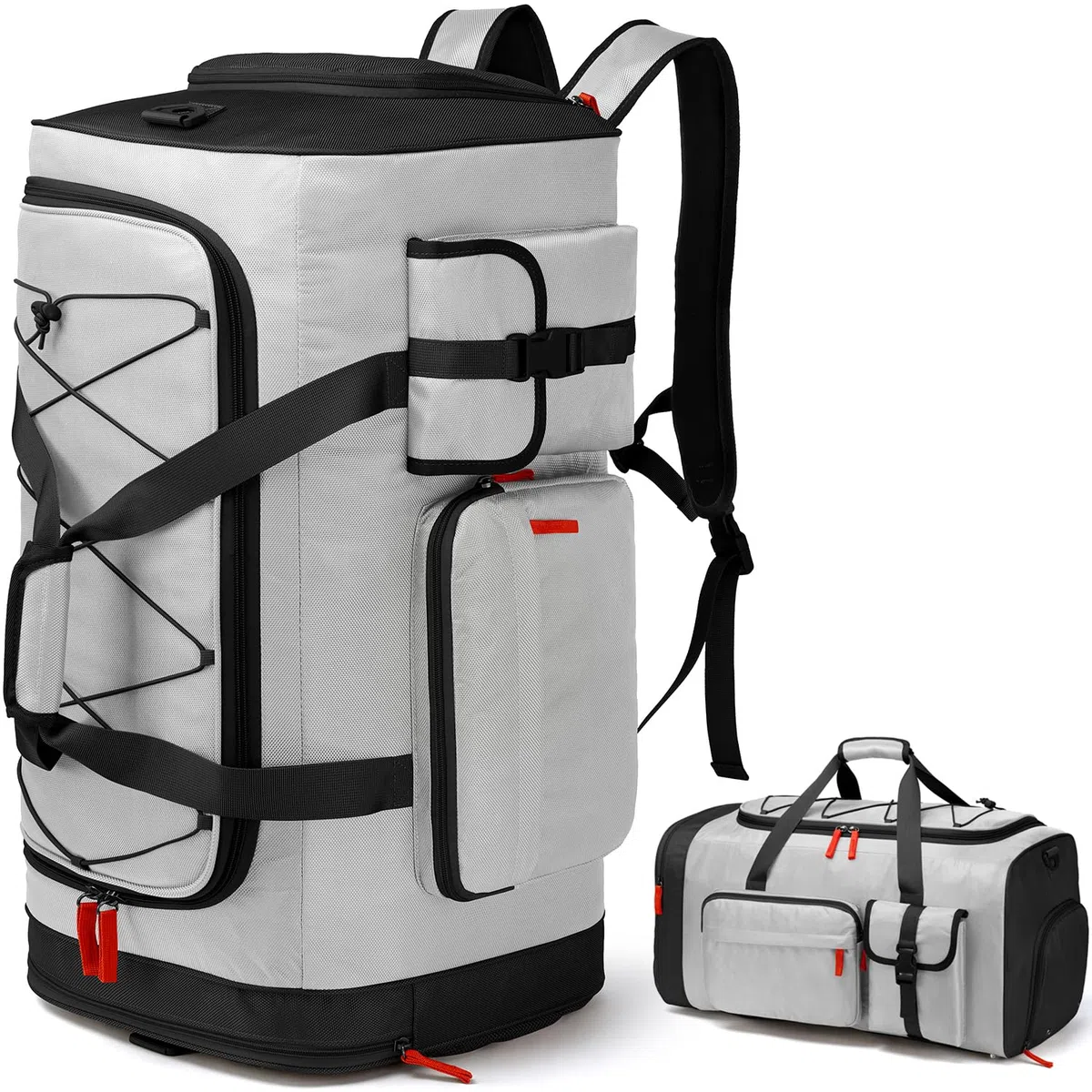 70L Sporttasche Groß Sportrucksack Herren mit Schuhfach Wochenend Sport Reisetasche mit Rucksackfunktion Wasserdicht Fitness Trainingstasche für Damen Gym, Reisen, Camping, Grau