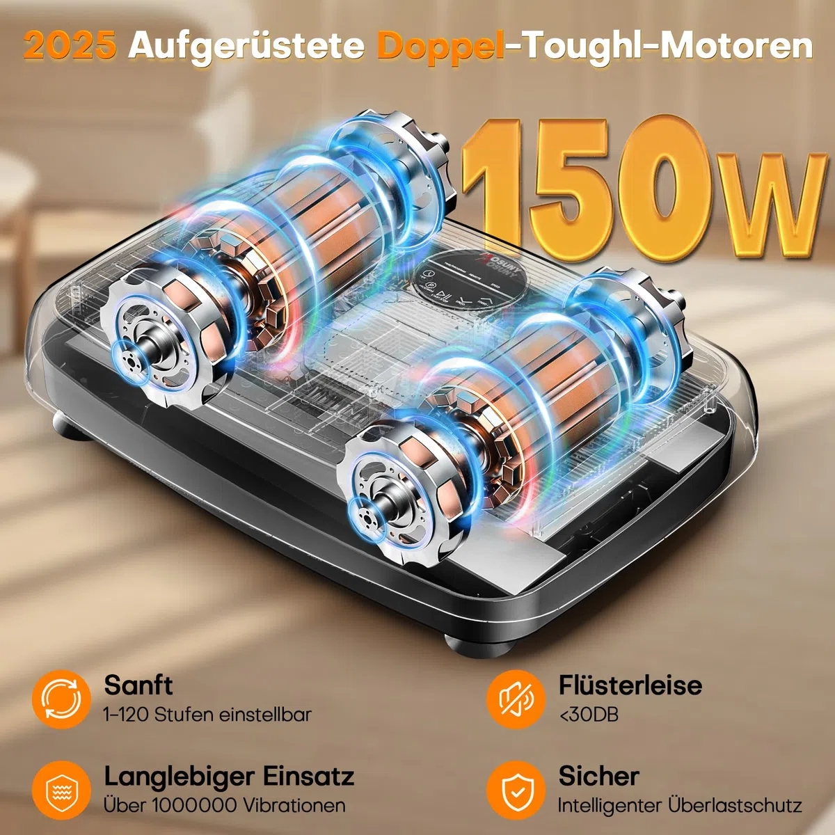Vibrationsplatte, 2026 Verbesserte Vibrationsplatte mit Doppelmotoren für Abnehmen, Ganzkörpertraining, Muskelaufbau - Massagegerät, 450 LBS Kapazität Vibration Plate für Home Workout