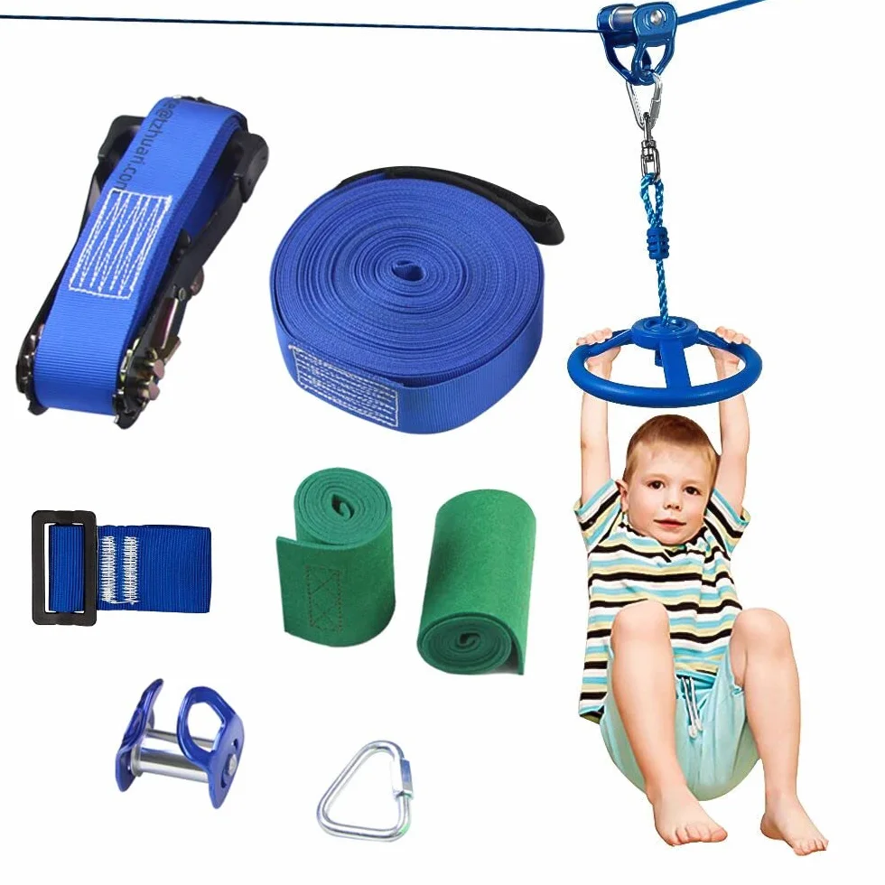 Slackline-Set mit Seilrolle + Baum Schutz, 15m Slackline, Pully-Zubehör für Hindernisparcours