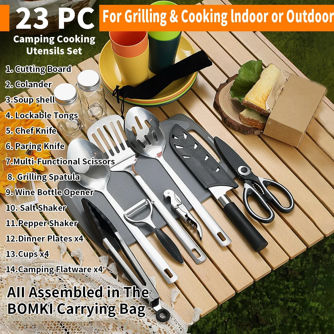 Berglander Camping-Essentials, Camping-Kochutensilien-Set, Campingzubehör-Ausrüstungs-Must-Haves, kommen mit Camping-Bestecksets, Tellern und Tassen, ideal für Outdoor-Kocher, Picknick, Grill