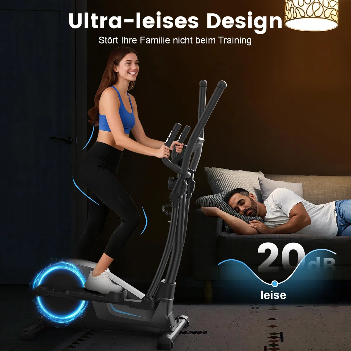 Crosstrainer für Zuhause, 3-in-1 Ultraleiser Magnetischer Ellipsentrainers mit 16 Widerstandsstufen, LCD Monitor, 8 kg Schwungrad, 42 cm Schrittlänge, Belastbar bis 150 kg für Fitnessübungen
