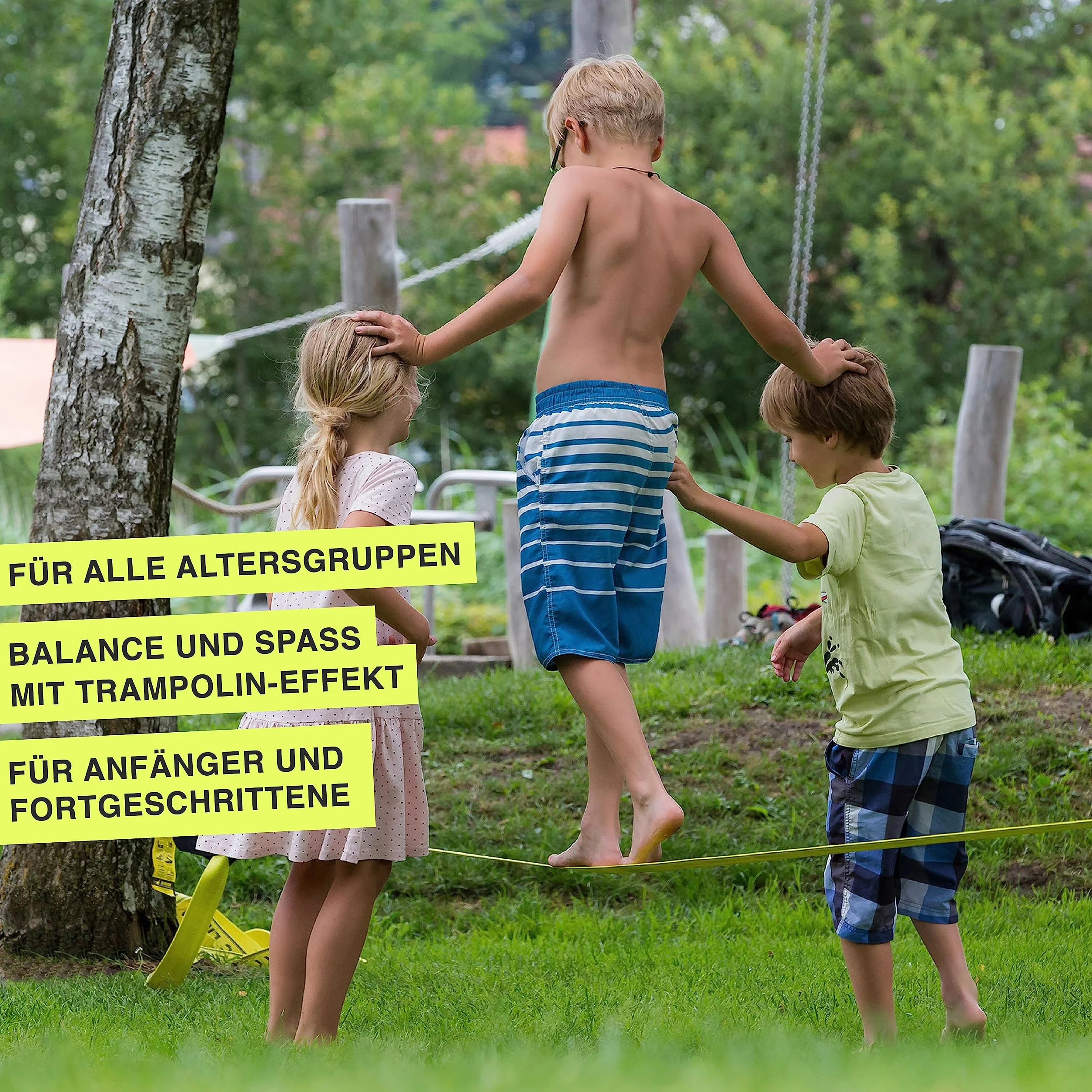 ClassicLine Komplett-Set inkl. Baumschutz | 15m & 25m | TÜV Geprüft | Balance und Spaß mit Trampolin-Effekt | Ergonomische Ratsche | Perfekt für Anfänger und Fortgeschrittene
