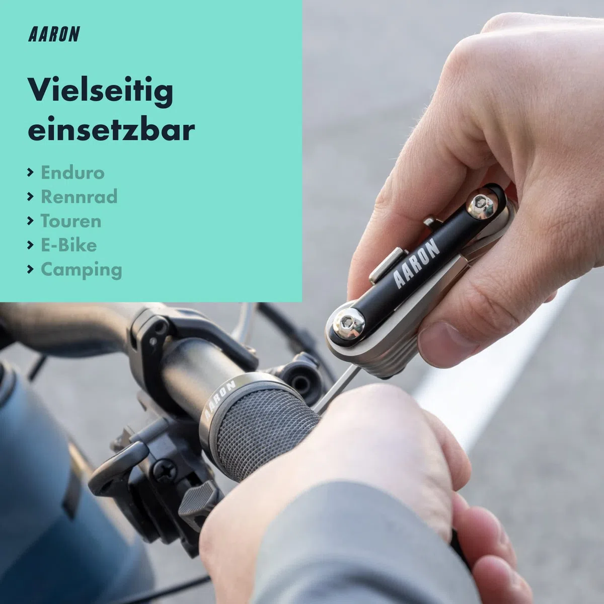 AARON Tool 20 in 1 Multitool - Fahrrad Multifunktionswerkzeug aus rostfreiem Stahl/Aluminium - faltbares Mini Fahrradwerkzeug mit vielen Funktionen - praktisches Bike Tool in Schwarz
