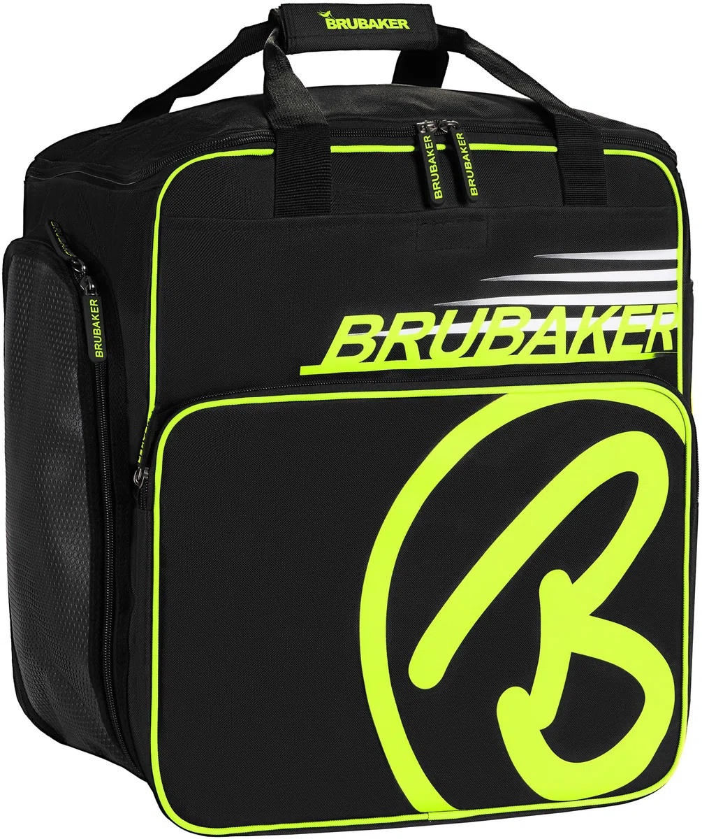 BRUBAKER Super Champion Skischuhtasche Helmtasche Rucksack mit Schuhfach - Schwarz/Neon Gelb